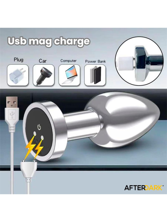 Dimpor Plug Anal Cromado con Vibración USB Magnético Talla L