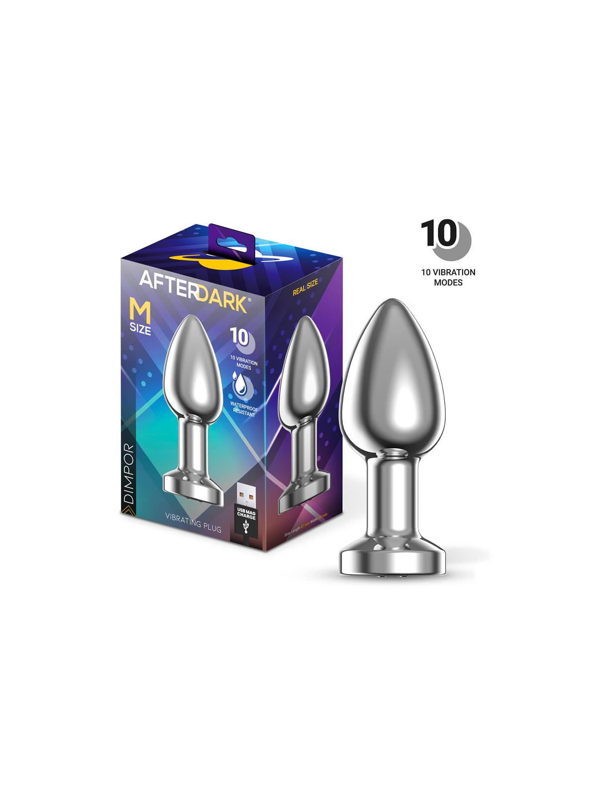 Dimpor Plug Anal Cromado con Vibración USB Magnético Talla M