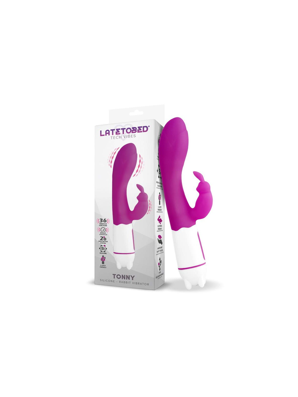 Tonny Vibrador USB Punto G 36 Funciones Silicona Púrpura