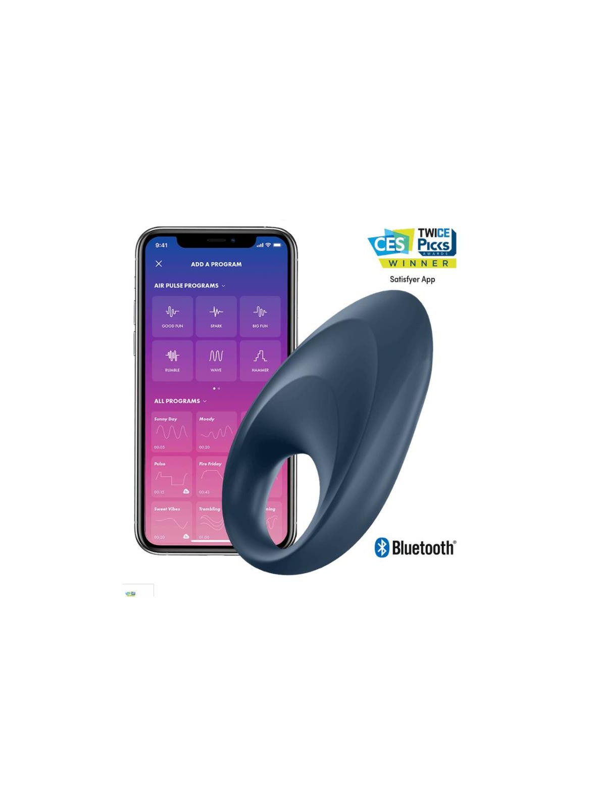 Mighty One Anillo Vibrador con APP Azul