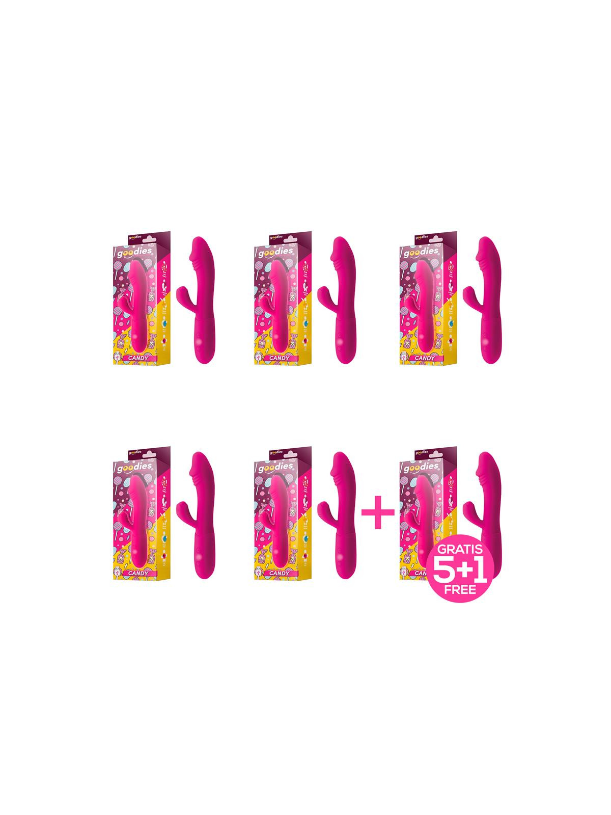 Pack 5+1 Candy Vibrador con Conejito Punto G USB Silicona Fucshia