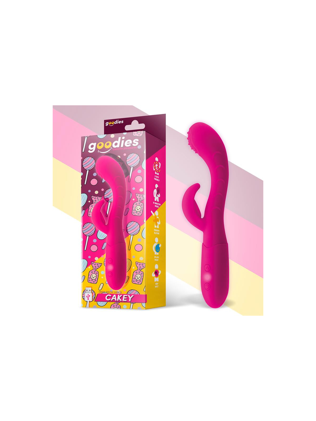 Cakey Vibrador Punto G y Conejito USB Silicona Fuchsia