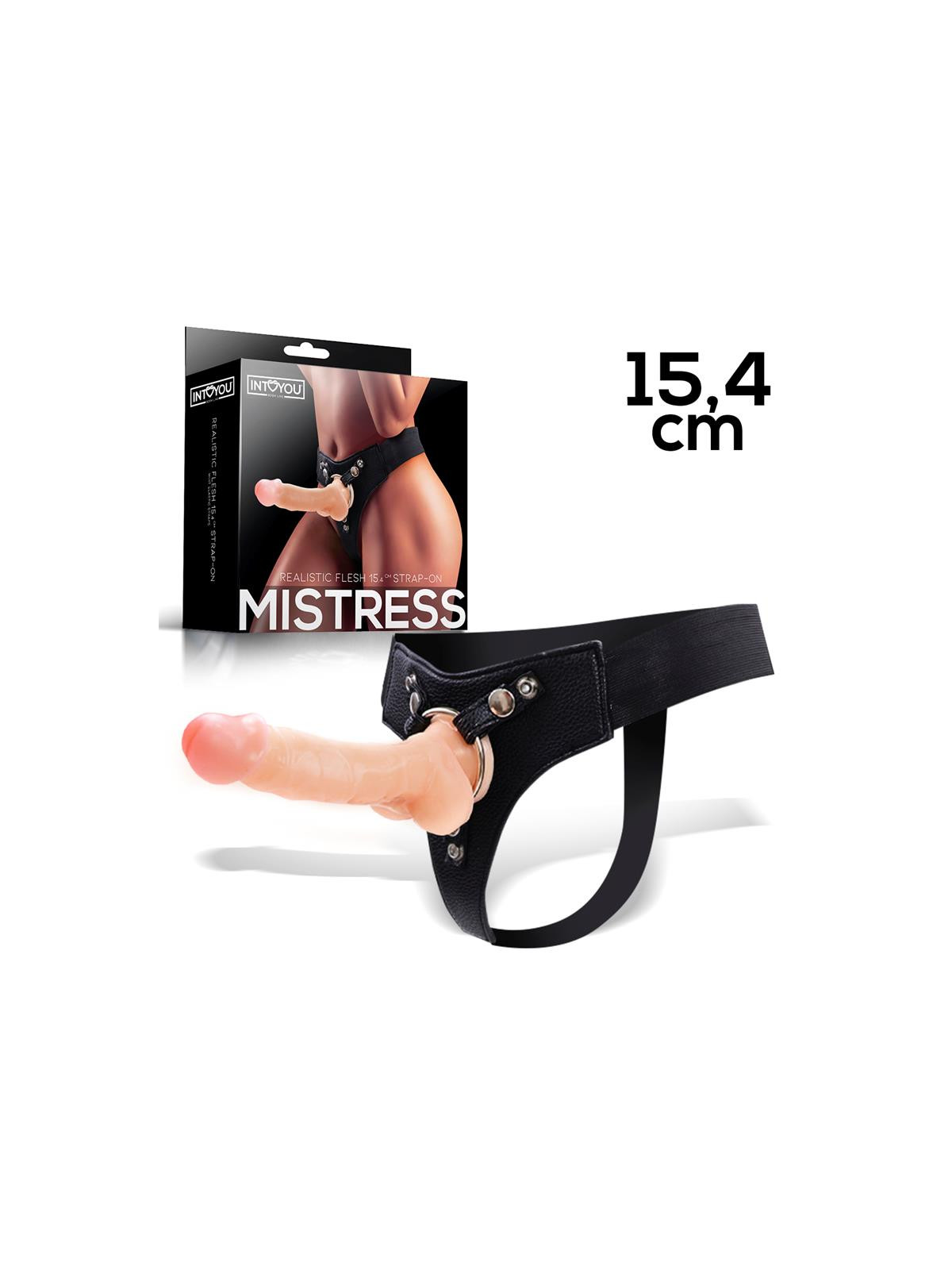 Mistress Arnés Elástico con Dildo de Silicona de 15,4 cm Natural