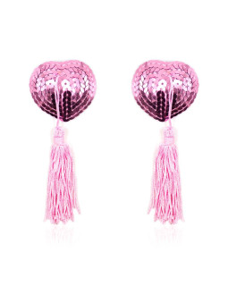 Pezoneras Autoadhesivas Forma de Corazón con Lentejuelas Rosa