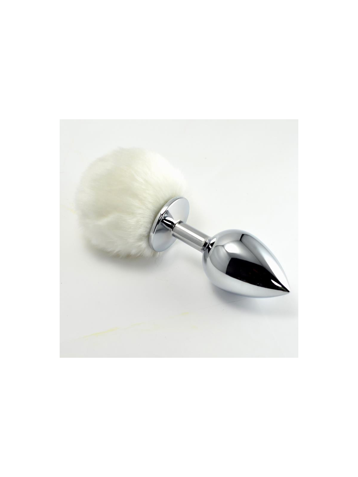 Plug Anal de Metal con Pompon Blanco Talla L