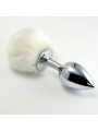 Plug Anal de Metal con Pompon Blanco Talla L