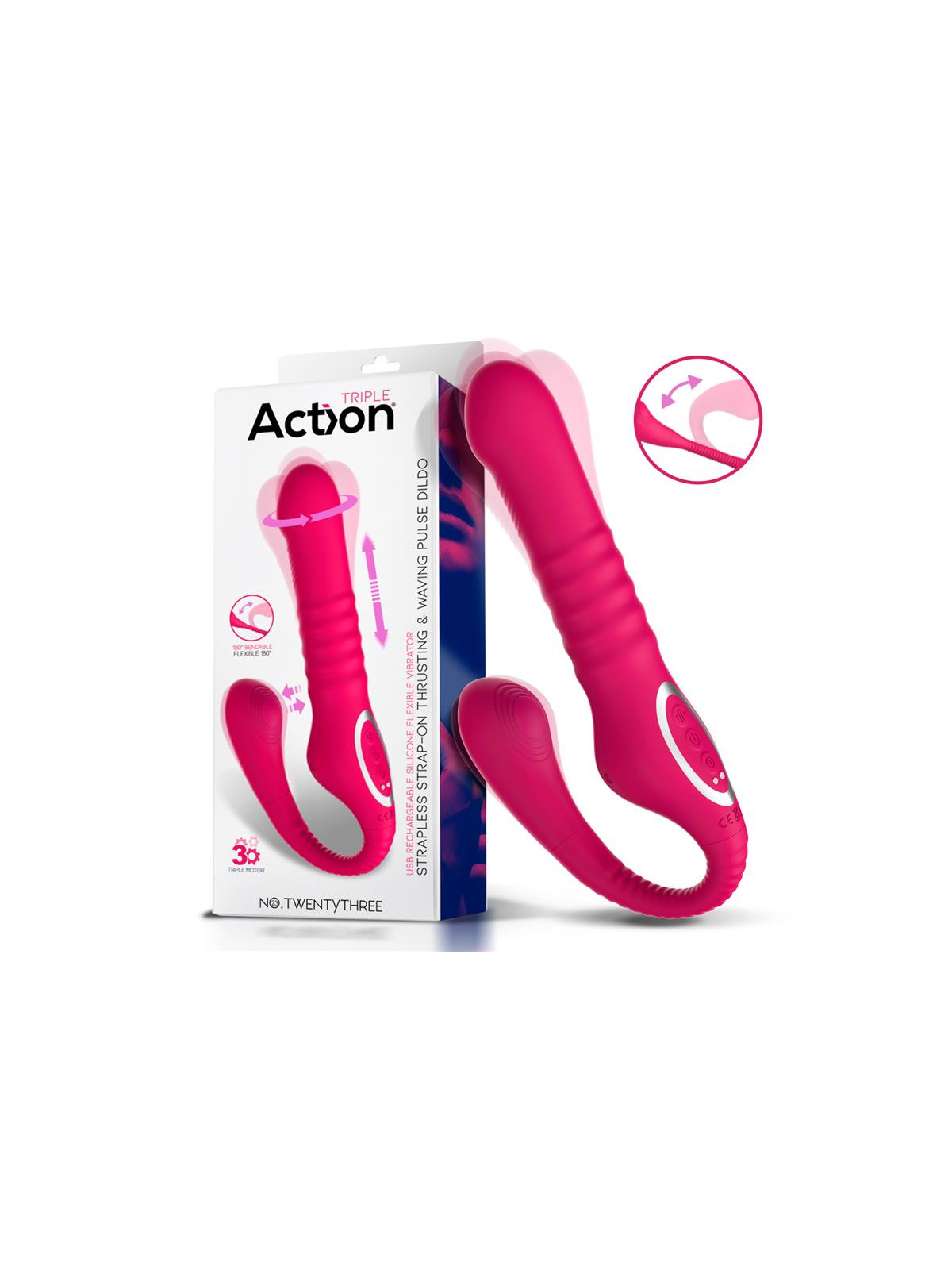 No. TwentyThree Vibrador Doble con Pulsación y Thrusting Flexible 180 Grados