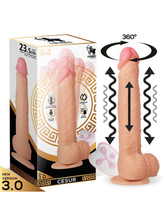 Cesur 3.0 Dildo Realista Vibración, Movimiento Ondulante, 360 Grados y Telescópico Control Remoto USB