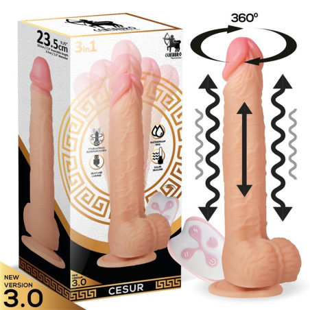 Cesur 3.0 Dildo Realista Vibración, Movimiento Ondulante, 360 Grados y Telescópico Control Remoto USB