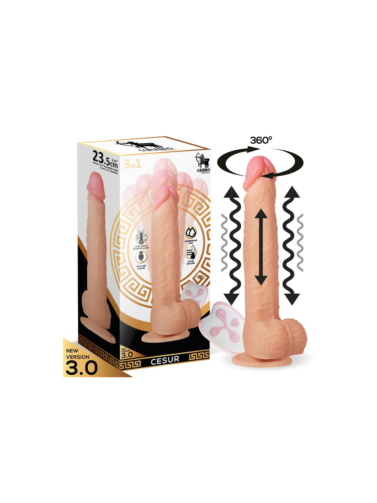 Cesur 3.0 Dildo Realista Vibración, Movimiento Ondulante, 360 Grados y Telescópico Control Remoto USB