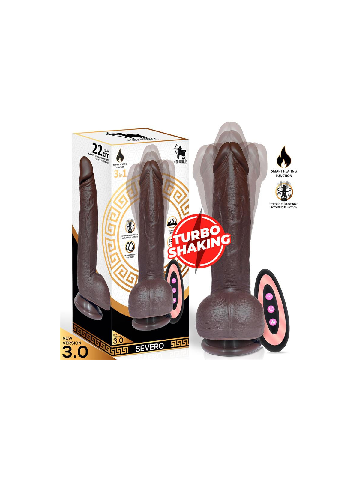 Severo Dildo Realista Turbo Shaking Thrusting, Rotación 360 Grados Control Remoto Efecto Calor