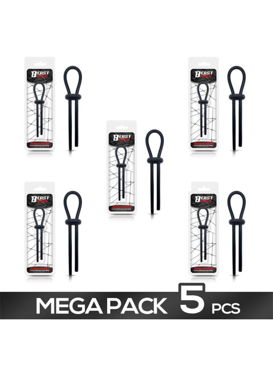 Pack de 5 Anillo para el Pene de Lazo Ajustable Silicona Sólida Negro