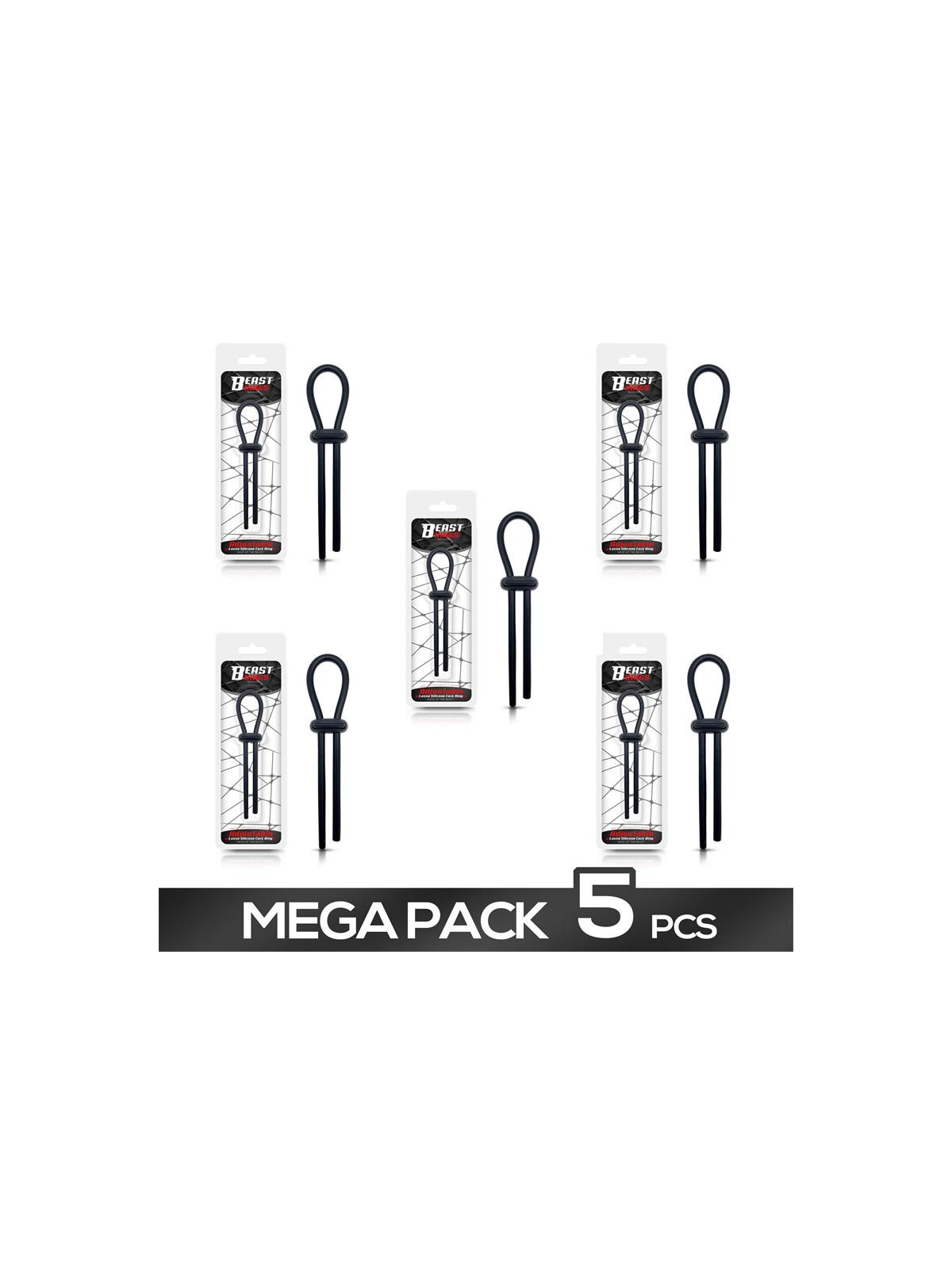 Pack de 5 Anillo para el Pene de Lazo Ajustable Silicona Sólida Negro